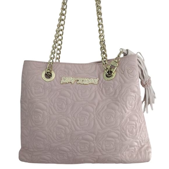 Vintage Women's Betsy Johnson Pink Rose Flower Shoulder Tassels Gold Chain - Picture 10 of 16